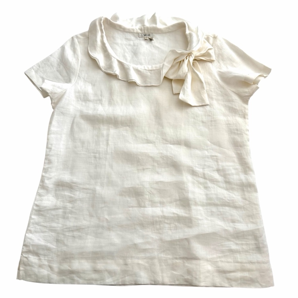 Tyler Boe Cream Linen Ruffle Collar Tunic Top Blouse Size XL Lagenlook Neutral - Picture 4 of 14